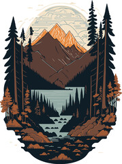 Illustration of mountains and trees in two different settings created with Generative AI technology