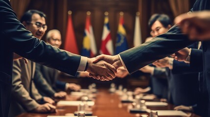 country leaders shaking hands at an international conference, Generative AI - obrazy, fototapety, plakaty