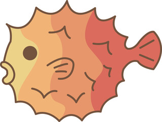 Puffer fish flat design cartoon illustration for decoration on marine life and ocean concept.