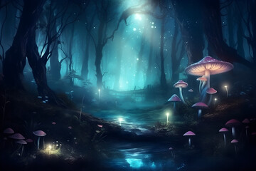 landscape with fairy forest, Generative AI