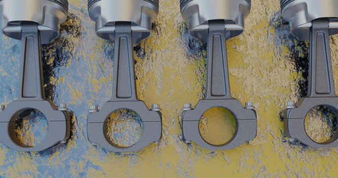 A close-up view of 4 pistons with connecting rod placed on a working deck illustration 
