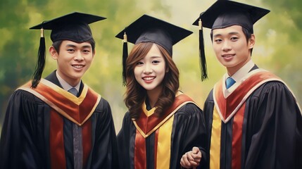 Asian Diversity college students in graduation, Generative AI