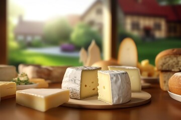 A selection of soft cheeses spread on bread. generative AI