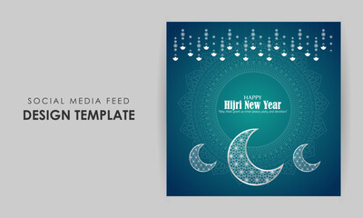 Vector illustration of Hijri New Year social media story feed mockup template