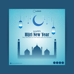 Vector illustration of Hijri New Year social media story feed mockup template