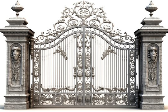 An intricately designed iron gate at the entrance. generative AI