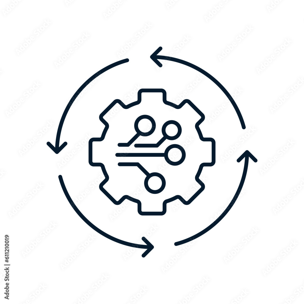 Poster concept of automation, electronic control, work process. vector icon isolated on white background.
