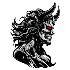 Devil vector illustration. Hand drawn horned devil illustration. Hades mascot character. Underworld