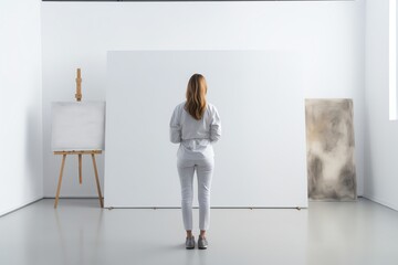 A young artist standing before a blank canvas. generative AI