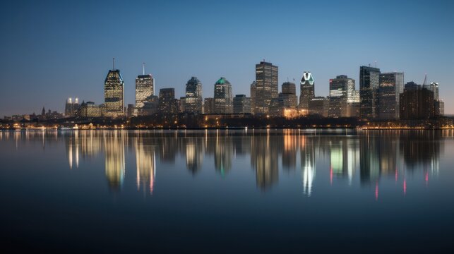 Panoramic skyline and modern commercial buildings with empty asphalt road. AI Generative.