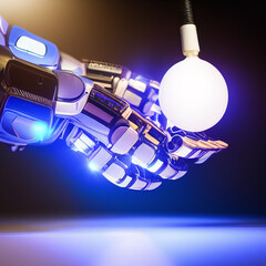 Fototapeta premium Robotic hand holding light globe