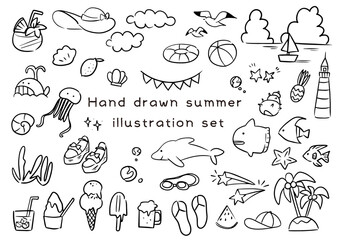 かわいい手書きの夏素材セット