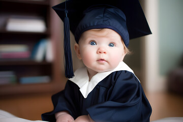 baby wearing graduation robe and graduate hat, Generative AI