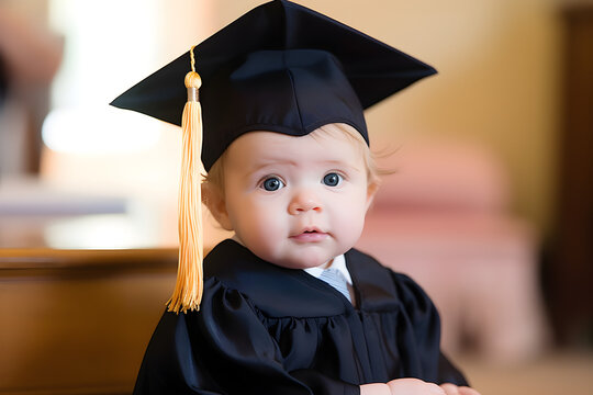 baby wearing graduation robe and graduate hat, Generative AI