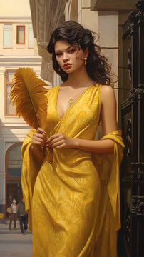 portrait of a woman in a beautiful yellow dress