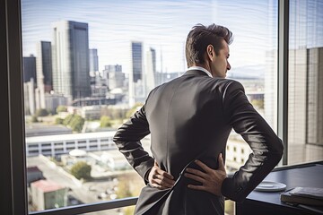 Fototapeta premium Businessman suffering from back pain in office. Toned image
