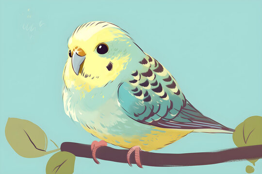 cute budgie illustration, Generative AI
