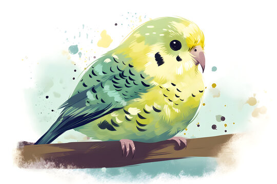 cute budgie illustration, Generative AI
