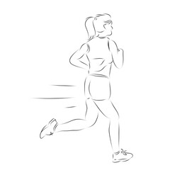 woman run runner, simple vector hand draw outline sketch, isolated on white