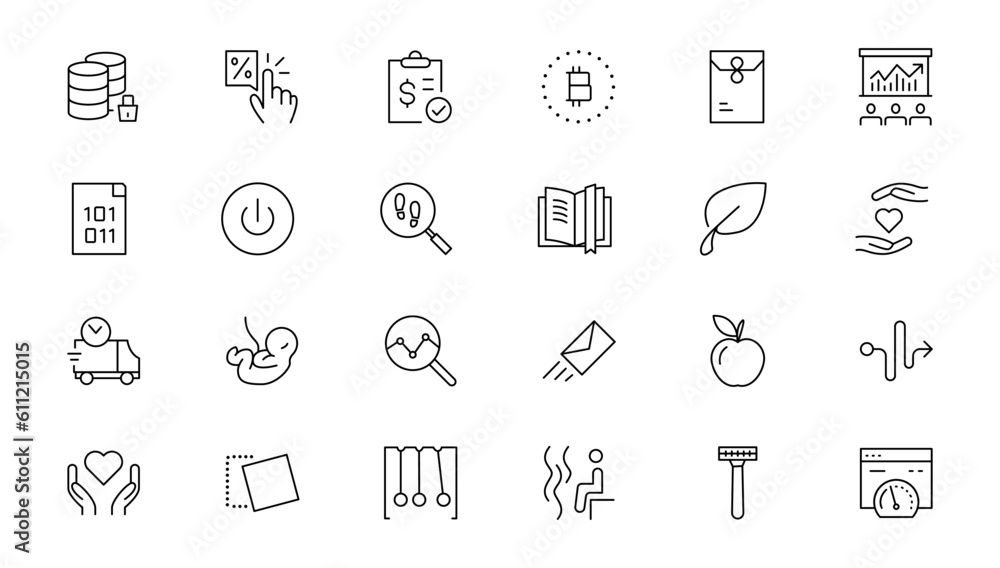 Poster set of thin line web icon set, simple outline icons collection, pixel perfect icons, simple vector i