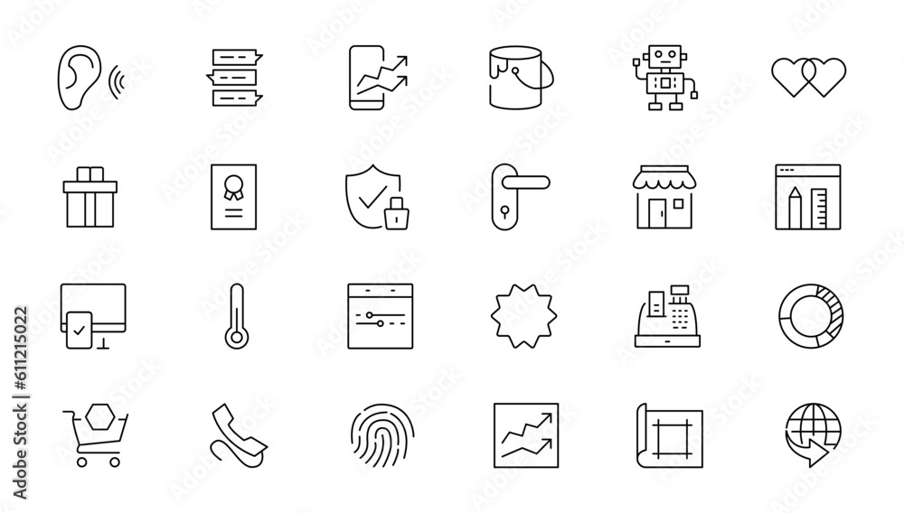 Poster set of thin line web icon set, simple outline icons collection, pixel perfect icons, simple vector i
