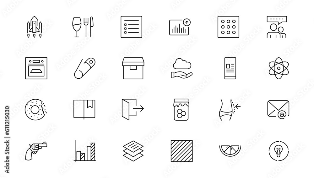 Poster set of thin line web icon set, simple outline icons collection, pixel perfect icons, simple vector i