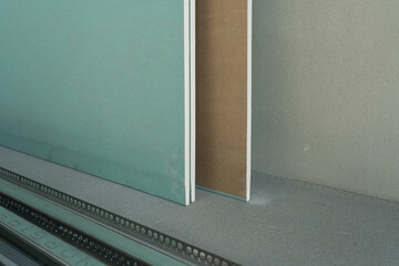 Green waterproof drywall or greenboard. Paper faced gypsum board, moisture proof plasterboard...