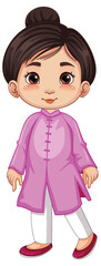 Cute Asian Vietnamese girl cartoon character