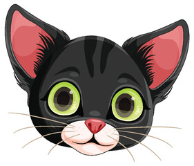 Cute Kitten Head in Cartoon Style