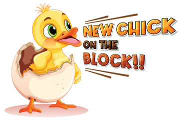 Little duckling hatching the egg text icon