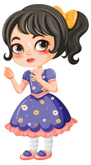 Cute Girl in a Dress Cartoon Character