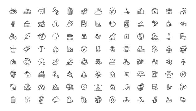 Environment and nature linear icons collection.simple outline icons collection, Pixel Perfect icons, Simple vector illustration