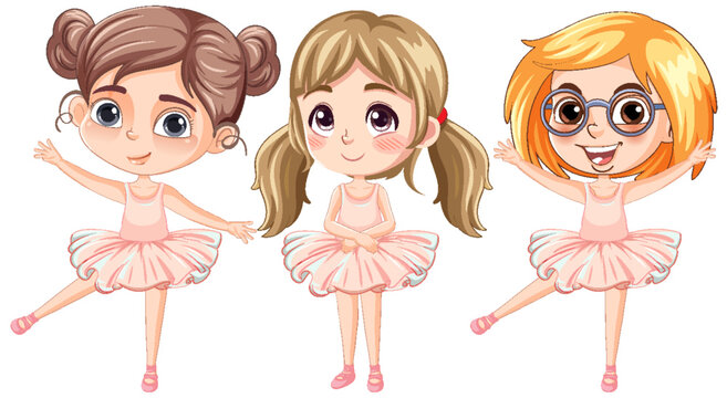 Set of cute ballet dancer cartoon character