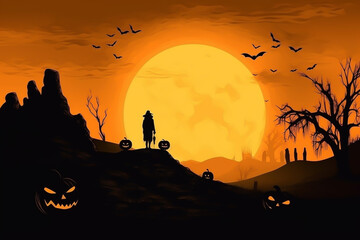 Naklejka premium Halloween concept Humans with scary castle Generative AI