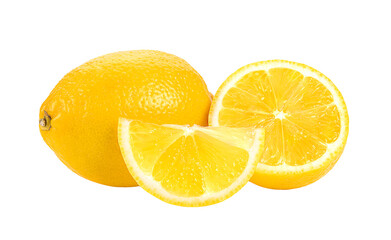 Lemon and cut half slice isolated on transparent png