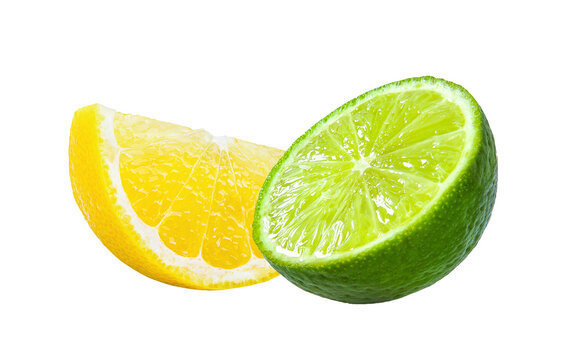 Slice of lemon and lime fruit isolated on transparent png