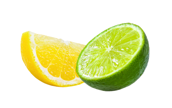 Slice of lemon and lime fruit isolated on transparent png