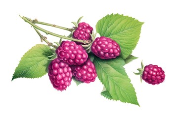 Blackberry with leaves isolated solid Background Illustration. Generative AI