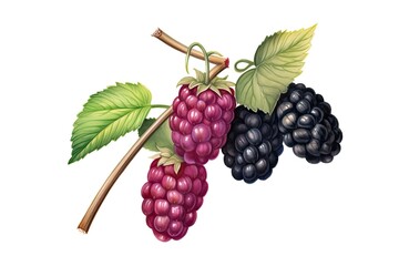 Blackberry with leaves isolated solid Background Illustration. Generative AI