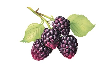 Blackberry with leaves isolated solid Background Illustration. Generative AI
