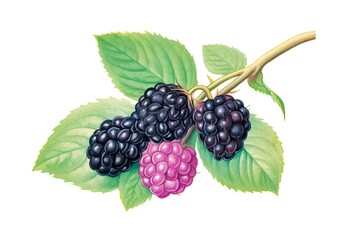 Blackberry with leaves isolated solid Background Illustration. Generative AI