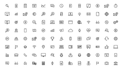 Fototapeta premium Business and Finance line icons set. Businessman outline icons collection. Money, investment, teamwork, meeting, partnership, meeting, work success.Outline icon .