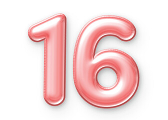 16 Number Balloon Pink