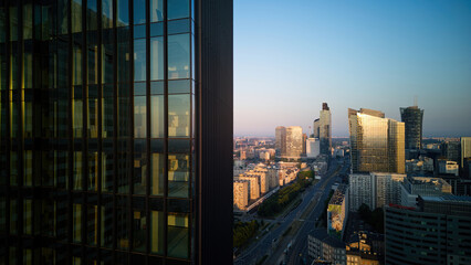 Warsaw skyline in the morning sun.