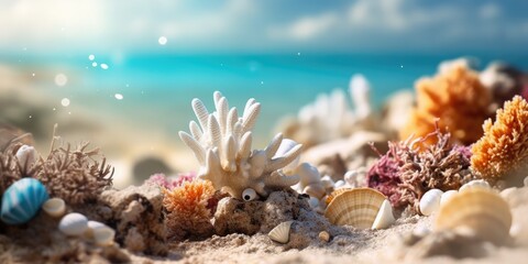 Fototapeta na wymiar tarfish, coral and pearl, shells with generative ai 