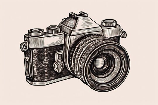 Vintage photo camera with film illustration. Generative AI