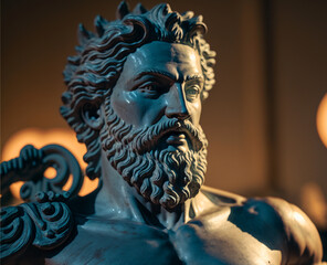 Marble statue of the ancient Greek god Zeus,  Antique sculpture, Zeus in Greek mythology is known as Jupiter in Roman mythology. created with ai