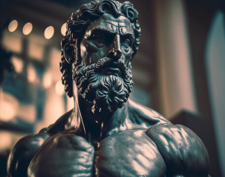 Marble statue of the ancient Greek god Zeus,  Antique sculpture, Zeus in Greek mythology is known as Jupiter in Roman mythology. created with ai