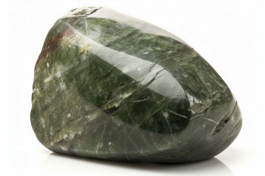Nephrit. Natural gemstone on the white background.  Generative AI.