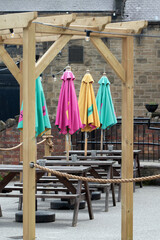 Image of beer garden and umbrellas